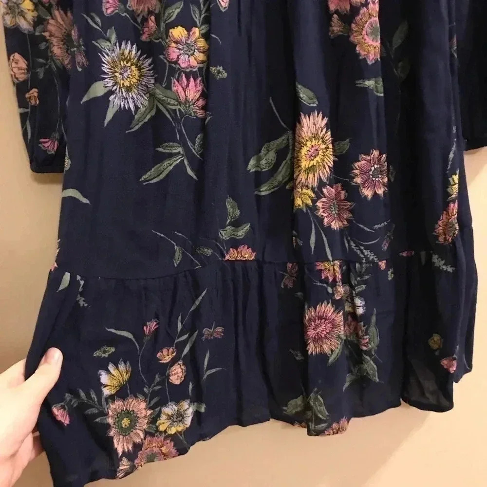 Old Navy Floral Dress Blue NWT Size XS Long Sleeves Boho Tunic - Picture 5 of 8